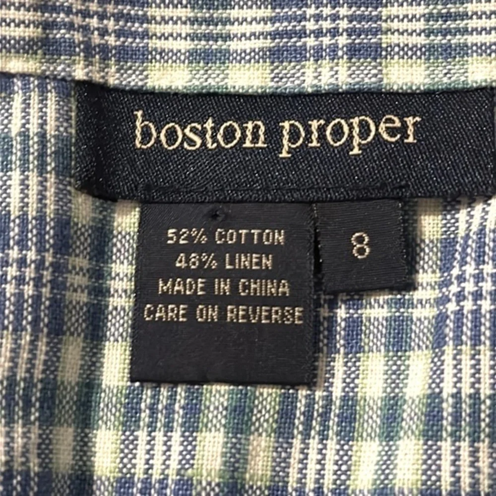 Women Boston Proper Blue Plaid Tie Top Cotton & Linen Skirt Size 8
